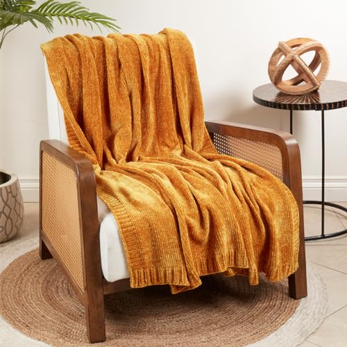 Fennco Styles Solid Color Knitted Chenille Throw Blanket 50" W x 60" L – Soft Cozy Blanket for Home, Couch, Bedroom, Living Room, Office, and Holiday Décor