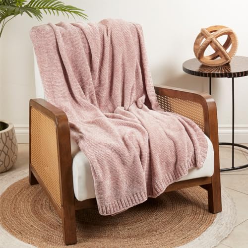 Fennco Styles Solid Color Knitted Chenille Throw Blanket 50" W x 60" L – Soft Cozy Blanket for Home, Couch, Bedroom, Living Room, Office, and Holiday Décor