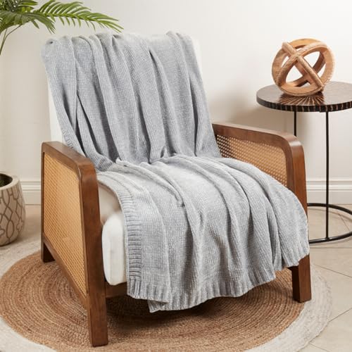 Fennco Styles Solid Color Knitted Chenille Throw Blanket 50" W x 60" L – Soft Cozy Blanket for Home, Couch, Bedroom, Living Room, Office, and Holiday Décor