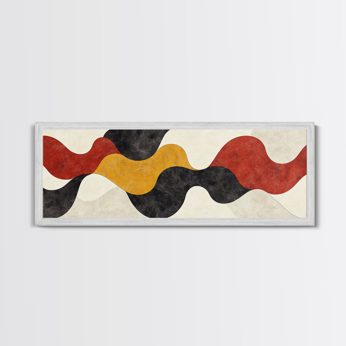 Neutral Abstract Geometric Shapes Pattern Print, Panoramic Wall Art, Extra Wide Minimalist MCM Home Decor