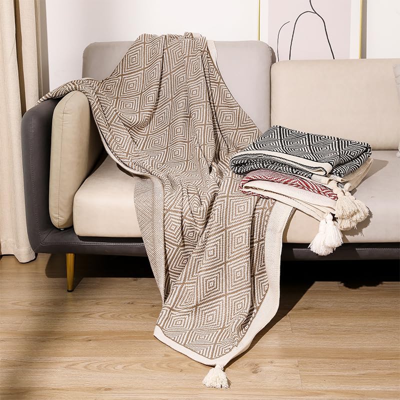 Taupe Diamond Knit Throw Blanket