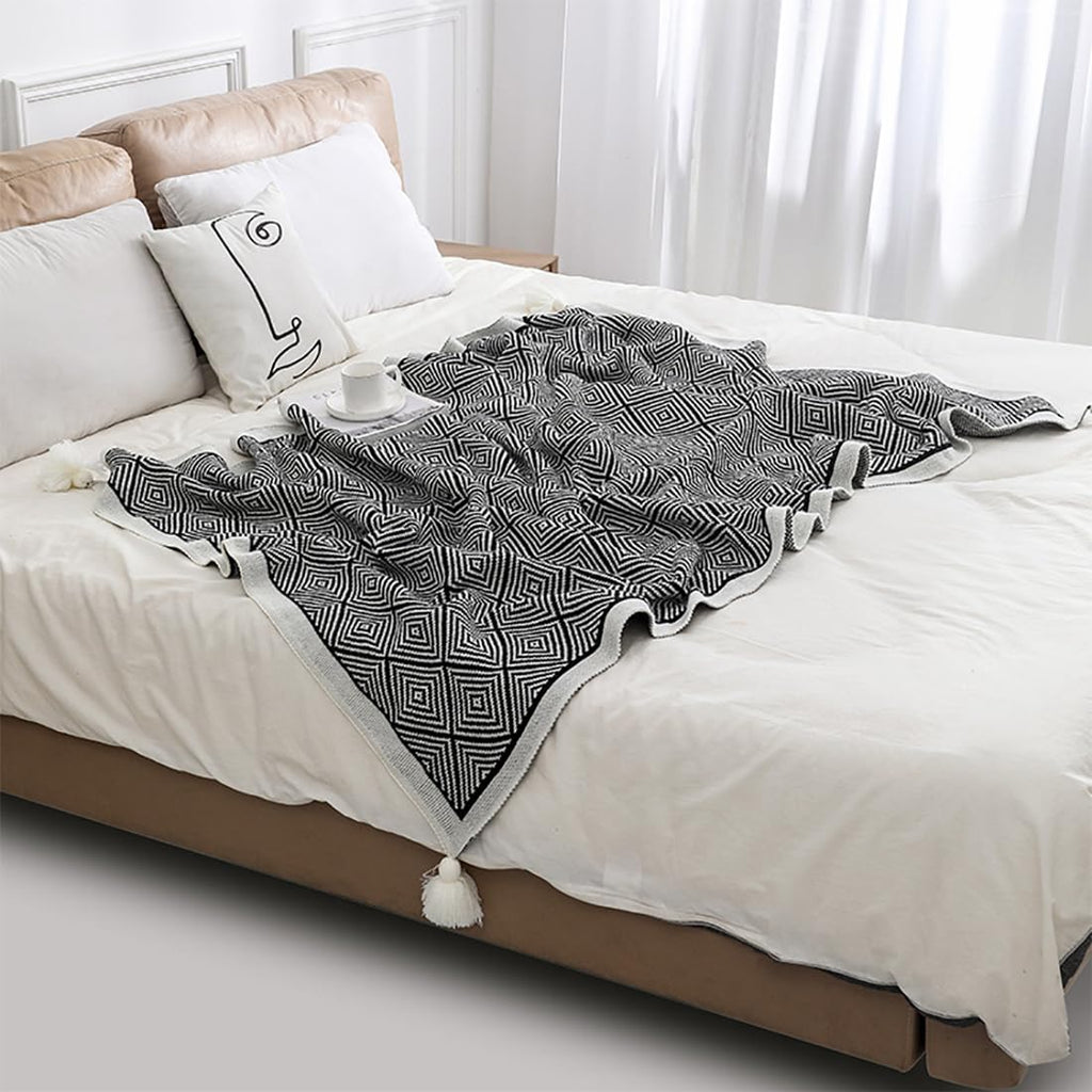 Taupe Diamond Knit Throw Blanket