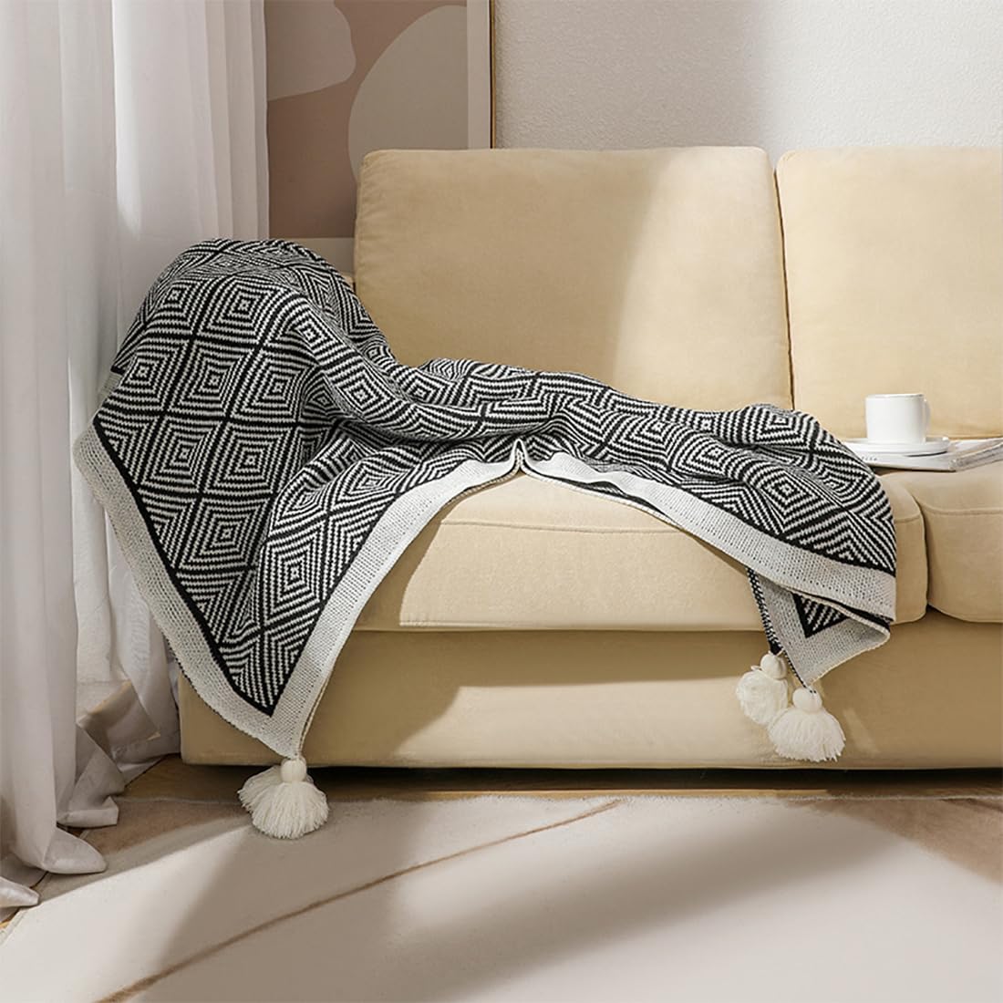 Taupe Diamond Knit Throw Blanket