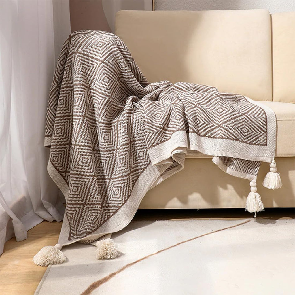 Taupe Diamond Knit Throw Blanket