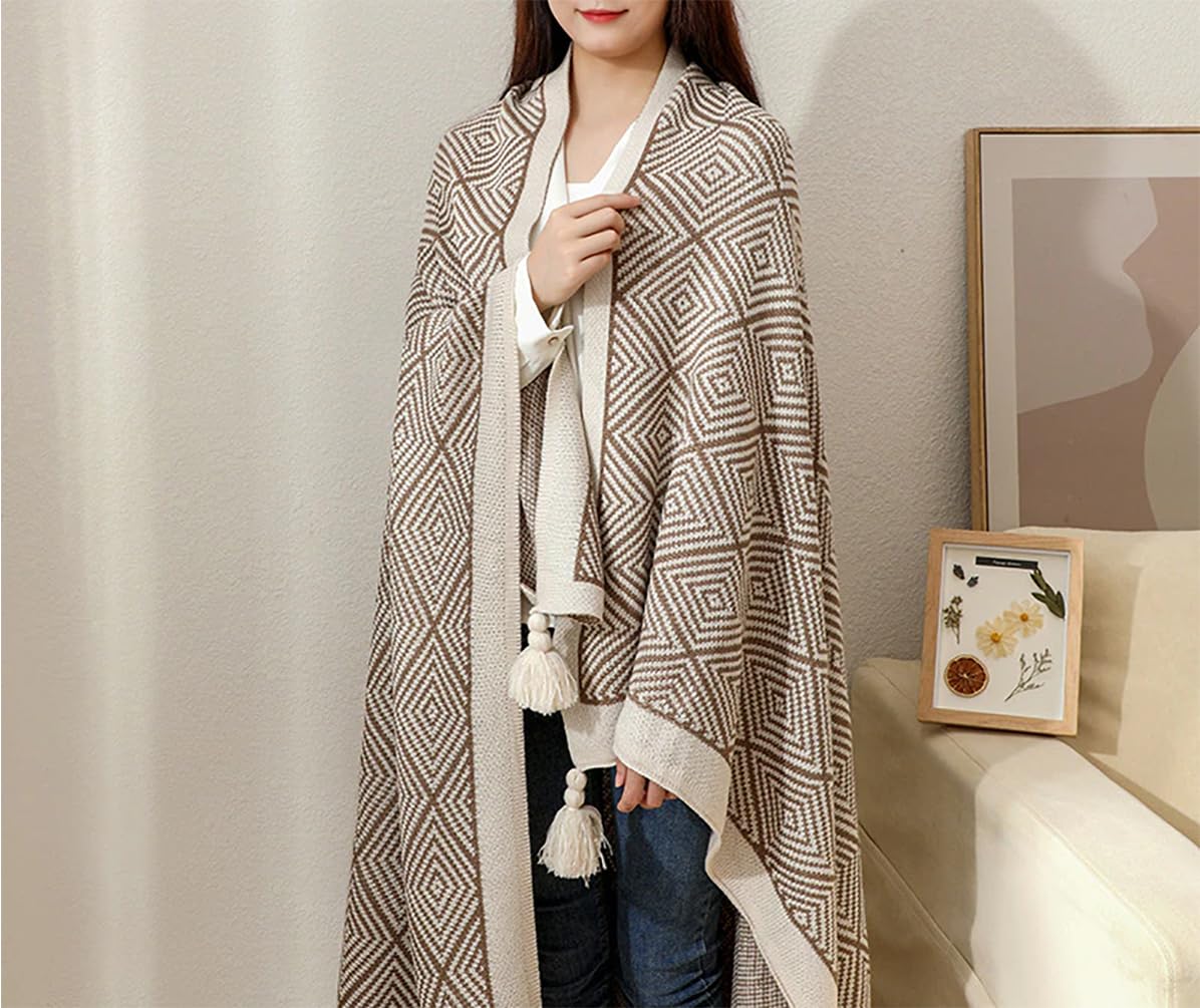 Taupe Diamond Knit Throw Blanket