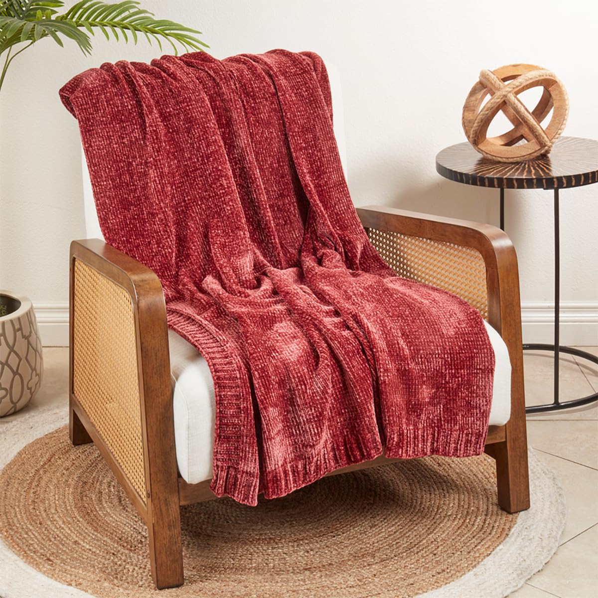 Fennco Styles Solid Color Knitted Chenille Throw Blanket 50" W x 60" L – Soft Cozy Blanket for Home, Couch, Bedroom, Living Room, Office, and Holiday Décor
