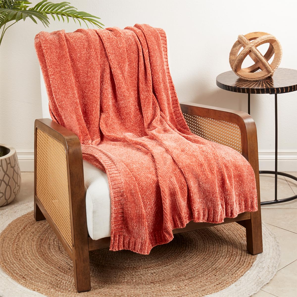 Fennco Styles Solid Color Knitted Chenille Throw Blanket 50" W x 60" L – Soft Cozy Blanket for Home, Couch, Bedroom, Living Room, Office, and Holiday Décor