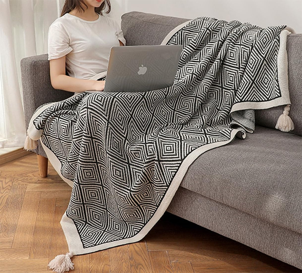 Taupe Diamond Knit Throw Blanket