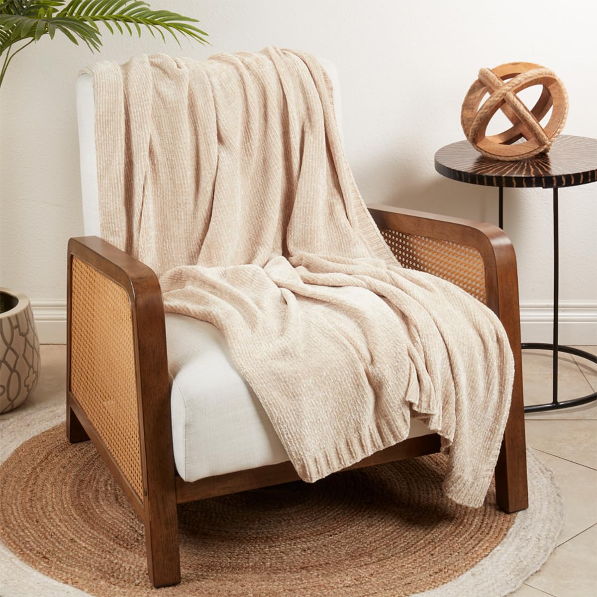 Fennco Styles Solid Color Knitted Chenille Throw Blanket 50" W x 60" L – Soft Cozy Blanket for Home, Couch, Bedroom, Living Room, Office, and Holiday Décor
