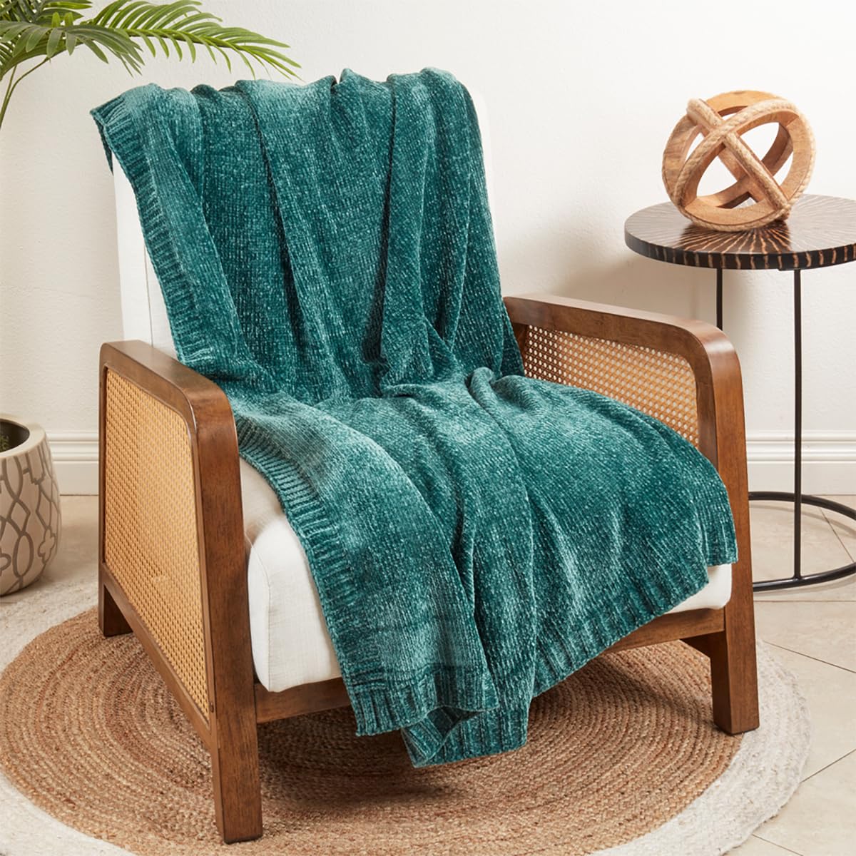 Fennco Styles Solid Color Knitted Chenille Throw Blanket 50" W x 60" L – Soft Cozy Blanket for Home, Couch, Bedroom, Living Room, Office, and Holiday Décor