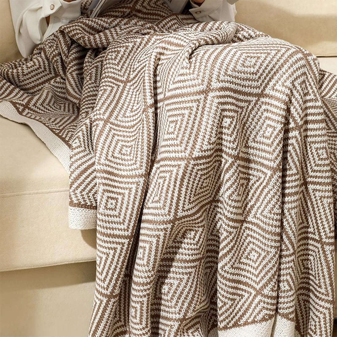 Taupe Diamond Knit Throw Blanket