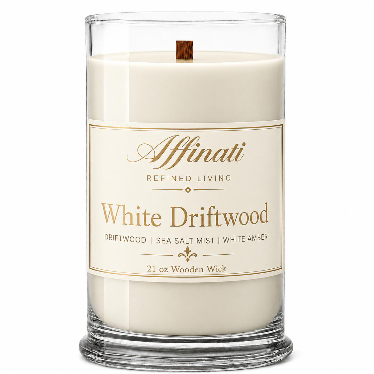 White Driftwood Wooden Wick Candle – Luxury 21 oz Soy Blend | Affinati