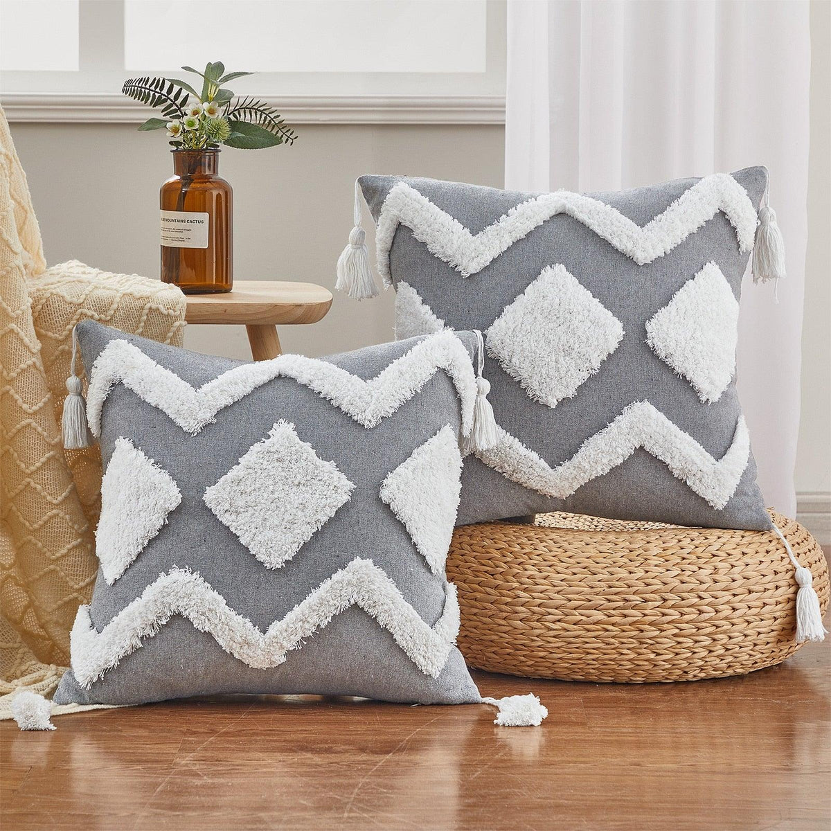 Tufted Cotton Linen Pillow Cover