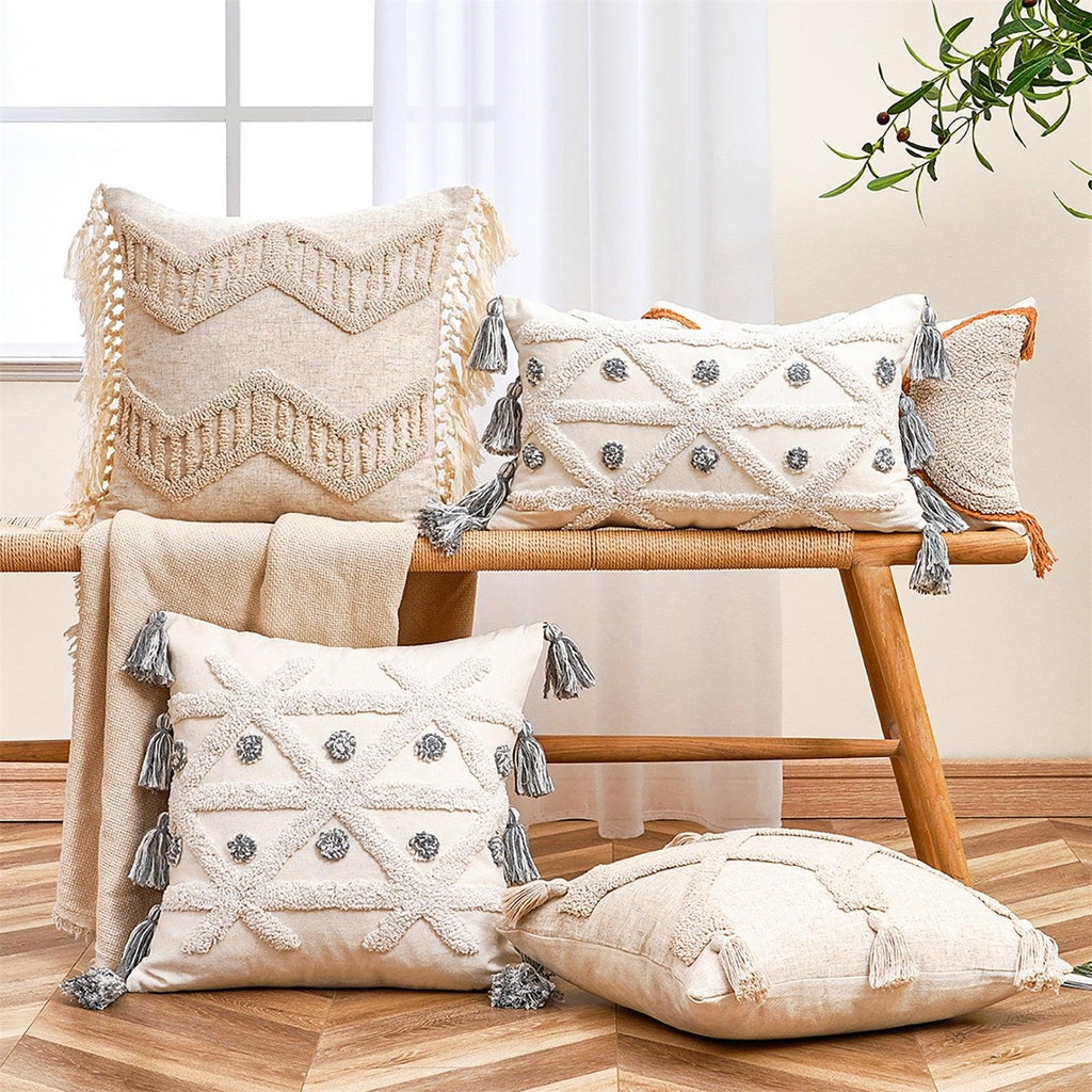 Tufted Cotton Linen Pillow Cover