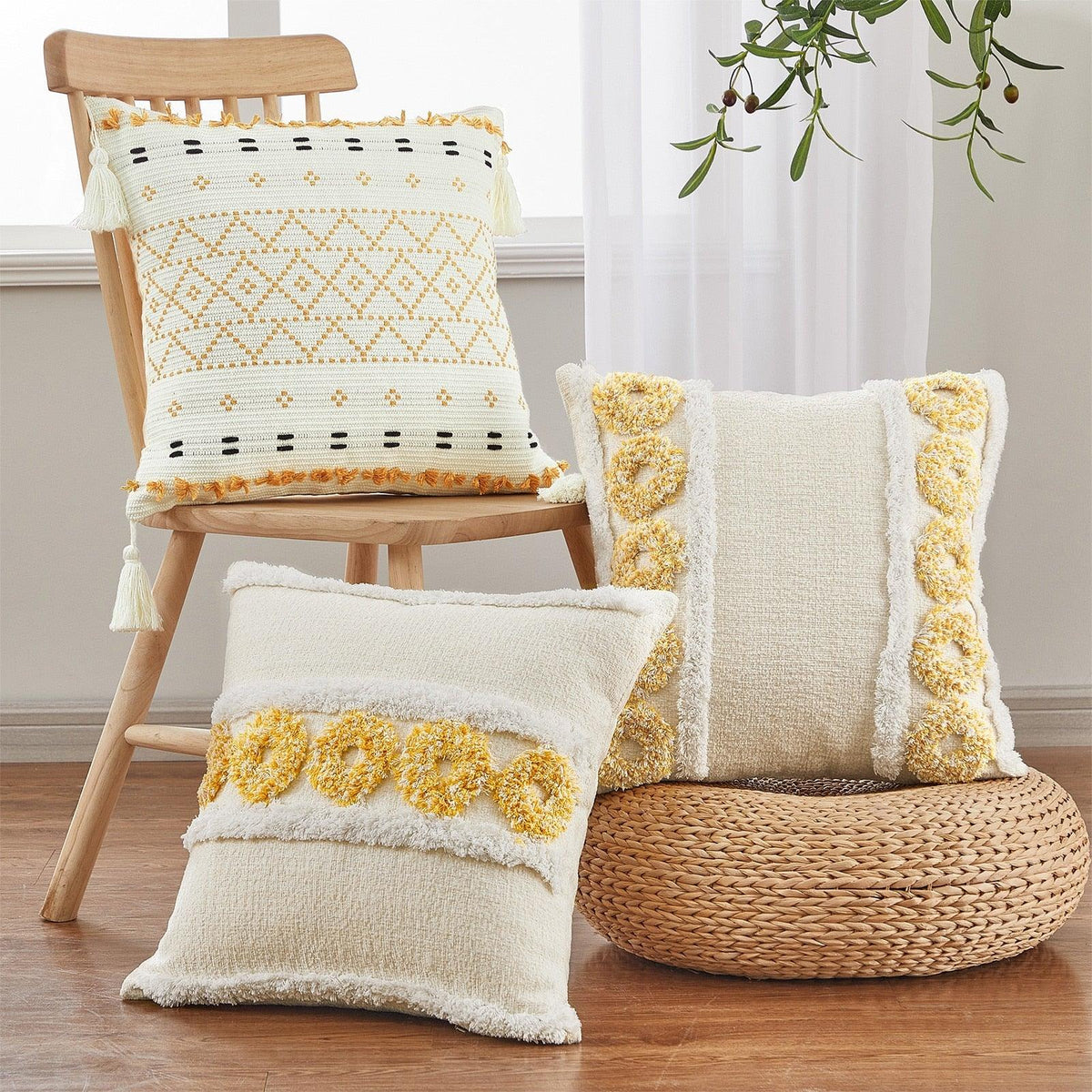 Tufted Cotton Linen Pillow Cover