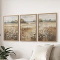Neutral Floral Field Prints, Set of 3